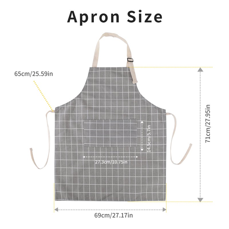 Tosewever 2 Pieces Cotton Linen Waterproof Bib Kitchen Apron with Pockets - Long Ties Adjustable Neck Strap - Unisex BBQ Cooking Drawing Crafting Aprons for Women Chef (Grey/Green, 2) - Image 3
